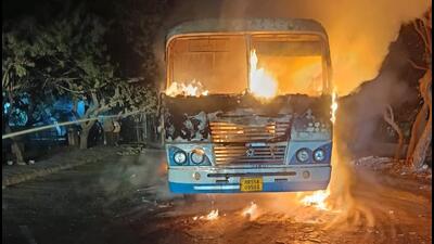 Officials said the bus was not depot-owned and probe will examine mechanical or electrical causes of the fires. (HT) Officials said the bus was not depot-owned and probe will examine mechanical or electrical causes of the fires. (HT)