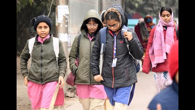 Schoolgirls face cold wave during a winter day in Patna. (Santosh Kumar/HT) Schoolgirls face cold wave during a winter day in Patna. (Santosh Kumar/HT)