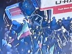 The U-Haul truck had a banner referencing the 1953 coup in Iran, urging the USA not to repeat history.