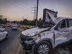 A view of the mangled remains of the SUV (RAJ K RAJ /HT PHOTO)