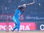 India's Washington Sundar plays a shot during the first One Day International cricket match. 
