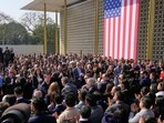 Sergio Gor meets officials upon his arrival at the US embassy in New Delhi, India, on Monday, January 12, 2026.