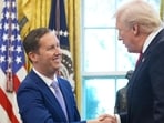 President Donald Trump shakes hands with Sergio Gor in the Oval Office at the White House 