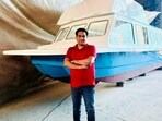 Tourism minister Kapil Mishra inspects the construction of the cruise boat in Mumbai on Monday. (HT PHOTO)