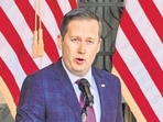 US ambassador- designate Sergio Gor at the US Embassy in New Delhi on Monday. (PTI)