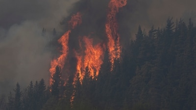 Smoke and flames rise from a wildfire in El Hoyo, in the Patagonian province of Chubut, Argentina January 9, 2026. REUTERS/Matias Garay (REUTERS)