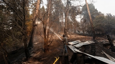 Carlos, a local, works to extinguish a wildfire in Epuyen, in the Patagonian province of Chubut, Argentina January 9, 2026. REUTERS/Matias Garay (REUTERS)