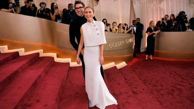 At the 83rd Golden Globe Awards, Emily Blunt opted for a look that combined sharp tailoring with futuristic elegance. Stepping out with her husband, John Krasinski, she was widely cited as one of the best dressed of the night for her sophisticated, icy-white ensemble by Louis Vuitton. (REUTERS)