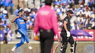 India's Mohammed Siraj bowls a delivery during the first ODI cricket match of a series between India and New Zealand, at Kotambi Stadium, in Vadodara. (PTI)