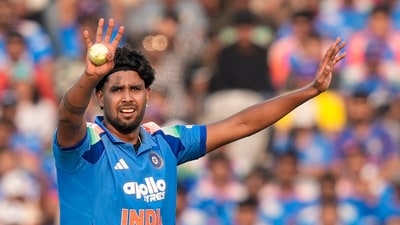 India's Harshit Rana during the first ODI cricket match. (PTI) India's Harshit Rana during the first ODI cricket match. (PTI)