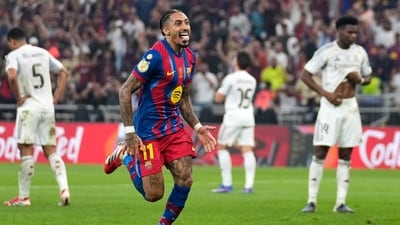 Raphinha scored a brace in the ElClasico against Real Madrid. (AP) Raphinha scored a brace in the ElClasico against Real Madrid. (AP)