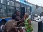 The confrontation escalated when inappropriate remarks from bystanders prompted the guard to intervene.