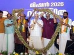 File photo: Union home minister Amit Shah being garlanded during an interaction programme with the newly elected members of the local bodies in Kerala, in Thiruvananthapuram. 