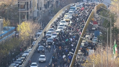 Protesters march on a bridge in Tehran, Iran, on Dec. 29, 2025. (AP) Protesters march on a bridge in Tehran, Iran, on Dec. 29, 2025. (AP)