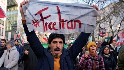 Protesters participate in a demonstration in Berlin, Germany, in support of the nationwide mass protests in Iran against the government, Jan. 10, 2026 (AP) Protesters participate in a demonstration in Berlin, Germany, in support of the nationwide mass protests in Iran against the government, Jan. 10, 2026 (AP)