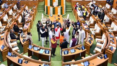 The row over Atishi’s alleged remarks led to protests and counter protests, which disrupted proceedings in the recently held Winter Session of Delhi Assembly. (RAJ K RAJ /HT PHOTO) The row over Atishi’s alleged remarks led to protests and counter protests, which disrupted proceedings in the recently held Winter Session of Delhi Assembly. (RAJ K RAJ /HT PHOTO)