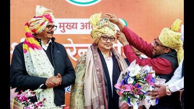 Union minister of parliamentary and minority affairs Kiren Rijiju being felicitated during the ‘Minority Sneh Samvad’ programme organised in Lucknow on Tuesday. Deputy chief minister of UP Brajesh Pathak and others also present. (ANI Photo) Union minister of parliamentary and minority affairs Kiren Rijiju being felicitated during the ‘Minority Sneh Samvad’ programme organised in Lucknow on Tuesday. Deputy chief minister of UP Brajesh Pathak and others also present. (ANI Photo)