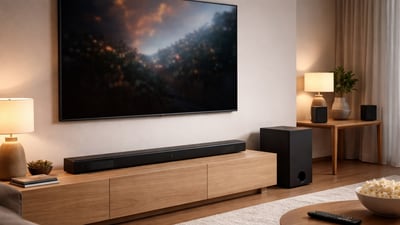 A compact budget-friendly soundbar setup designed to enhance TV audio without clutter or extra components. (AI-generated)