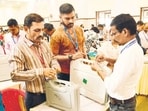 In preparation for the civic polls the administration has assigned EVMs at random to voting booths. (Photo by Bhushan Koyande/HT Photo)