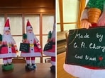 Santa dolls made by a 94-year-old artist living in Kolkata. 