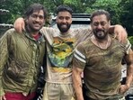 AP Dhillon with Salman Khan and MS Dhoni.