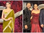 While Kriti Sanon chose a saree for her sister's wedding reception, Nupur dazzled in a red gown. 