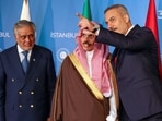 File image: Turkish foreign minister Hakan Fidan talks with Saudi Arabia counterpart Prince Faisal bin Farhan Al-Saud as Pakistan's deputy PM and foreign minister Mohammad Ishaq Dar looks on