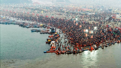 A large number of devotees arrive to take a dip at the Sangam on the occasion of 'Makar Sankranti' during the ongoing Magh Mela, in Prayagraj on Wednesday. (ANI) A large number of devotees arrive to take a dip at the Sangam on the occasion of 'Makar Sankranti' during the ongoing Magh Mela, in Prayagraj on Wednesday. (ANI)