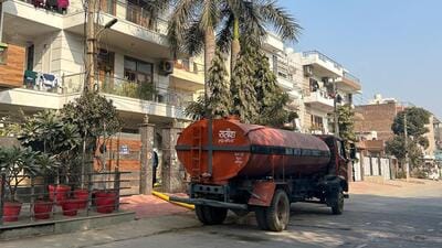 A tanker agency supplying water in Sector 46, said that the prices were increased due to unavailability of water across the city. (Parveen Kumar/Hindustan Times) A tanker agency supplying water in Sector 46, said that the prices were increased due to unavailability of water across the city. (Parveen Kumar/Hindustan Times)