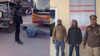 The bus was forced to stop as traffic was blocked for the sake of the video. (@uppolice/Instagram)