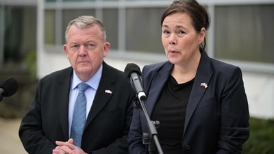 Danish Foreign Minister Lars Rasmussen and Greenland's Foreign Minister Vivian Motzfeldt speak during a news conference at the Danish Embassy in Washington. (AFP) Danish Foreign Minister Lars Rasmussen and Greenland's Foreign Minister Vivian Motzfeldt speak during a news conference at the Danish Embassy in Washington. (AFP)