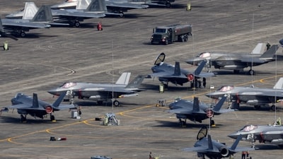 A fuel tanker truck drives past U.S. Air Force F-35 Lightning II and F-22 Raptor fighter jets on the tarmac at the former Roosevelt Roads naval base. (Representational) (REUTERS)