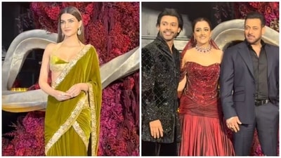 While Kriti Sanon chose a saree for her sister's wedding reception, Nupur dazzled in a red gown. While Kriti Sanon chose a saree for her sister's wedding reception, Nupur dazzled in a red gown.