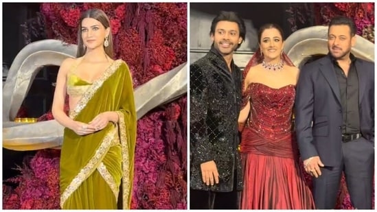 While Kriti Sanon chose a saree for her sister's wedding reception, Nupur dazzled in a red gown.