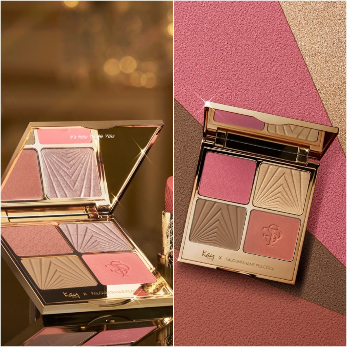 The two statement face palettes, which include a highlighter, bronzer, and blushes The two statement face palettes, which include a highlighter, bronzer, and blushes