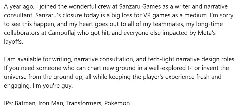 A post by a laid-off Meta employee. (Screengrab (LinkedIn)) A post by a laid-off Meta employee. (Screengrab (LinkedIn))