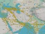 Empty airspace over Iran, during a temporary closure of the country's airspace amid concerns about possible military action between the US and Iran in this screengrab obtained from the internet on Thursday