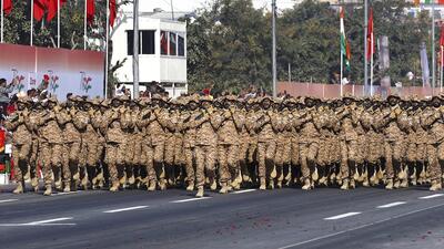 Army personnel from the new Bhairav Battalion march during the 78th Army Day parade at Mahal Road in Jaipur on Thursday. (PTI) Army personnel from the new Bhairav Battalion march during the 78th Army Day parade at Mahal Road in Jaipur on Thursday. (PTI)