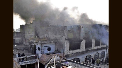 Fire broke out in hosiery unit located in Deep Nagar area in Ludhiana on Thursday. (Gurpreet Singh/HT) Fire broke out in hosiery unit located in Deep Nagar area in Ludhiana on Thursday. (Gurpreet Singh/HT)