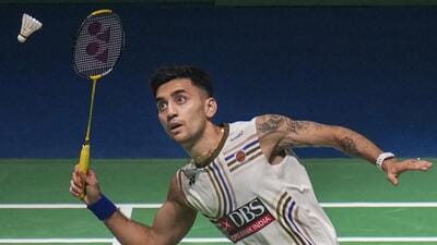 Lakshya Sen in action against Japan's Kenta Nishimoto at the India Open 2026. (PTI) Lakshya Sen in action against Japan's Kenta Nishimoto at the India Open 2026. (PTI)