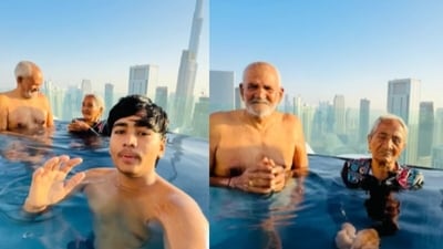An Indian man shared a heartwarming video of taking his grandparents to a sky high infinity pool in Dubai. (Instagram/ankitranabigmouth) An Indian man shared a heartwarming video of taking his grandparents to a sky high infinity pool in Dubai. (Instagram/ankitranabigmouth)