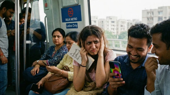 A Bengaluru woman shared how a Delhi Metro ride turned frustrating when fellow passengers ignored public etiquette and played videos loudly. (Representational image/Gemini AI generated)