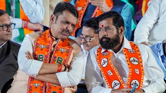 Maharashtra Chief Minister Devendra Fadnavis, left, in a conversation with state Deputy Chief Minister Ekanth Shinde during a rally for the BMC elections, in Mumbai. (PTI Photo/Shashank Parade) Maharashtra Chief Minister Devendra Fadnavis, left, in a conversation with state Deputy Chief Minister Ekanth Shinde during a rally for the BMC elections, in Mumbai. (PTI Photo/Shashank Parade)