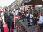 Army officers visit the exhibition during the "Know Your Army" programme on Army Day 2026 on The Ridge, in Shimla on Thursday. (ANI)