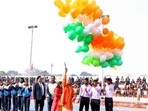 Chief minister Yogi Adityanath inaugurates East Zone Inter-University Women’s Basketball Tournament at DDU Gorakhpur University. (ANI)