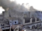 Fire broke out in hosiery unit located in Deep Nagar area in Ludhiana on Thursday. (Gurpreet Singh/HT)