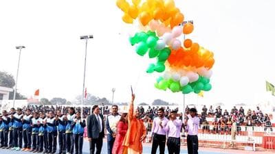 Chief minister Yogi Adityanath inaugurates East Zone Inter-University Women’s Basketball Tournament at DDU Gorakhpur University. (ANI)