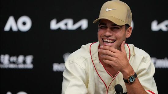 Carlos Alcaraz during a press conference ahead of the Australian Open in Melbourne on Friday. (AP)
