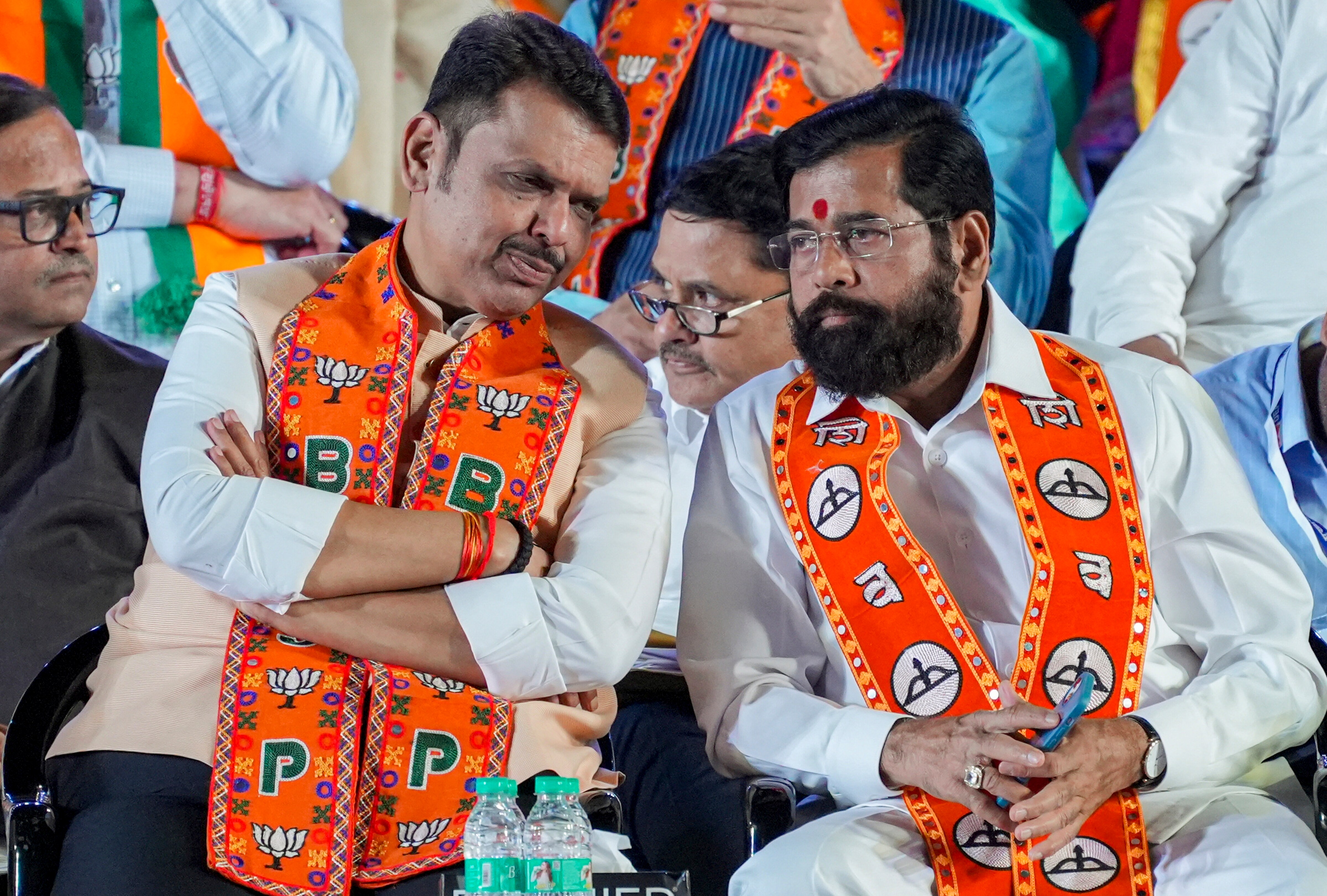 Chief Minister Devendra Fadnavis in a conversation with deputy CM Ekanth Shinde during a rally for the BMC elections. (PTI File Photo) Chief Minister Devendra Fadnavis in a conversation with deputy CM Ekanth Shinde during a rally for the BMC elections. (PTI File Photo)