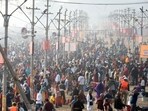 Devotees bathing at Sangam on the eve of Mauni Amavasya with Muhurat for the mega bathing festival set to commence at 11.53pm on Saturday night. (Anil Kumar Maurya/HT) Devotees bathing at Sangam on the eve of Mauni Amavasya with Muhurat for the mega bathing festival set to commence at 11.53pm on Saturday night. (Anil Kumar Maurya/HT)